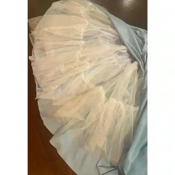 Mac Duggal A Line V Neck Crepe Evening Ballgown Formal Dress 2 XS Powder Tulle - Picture 7 of 8